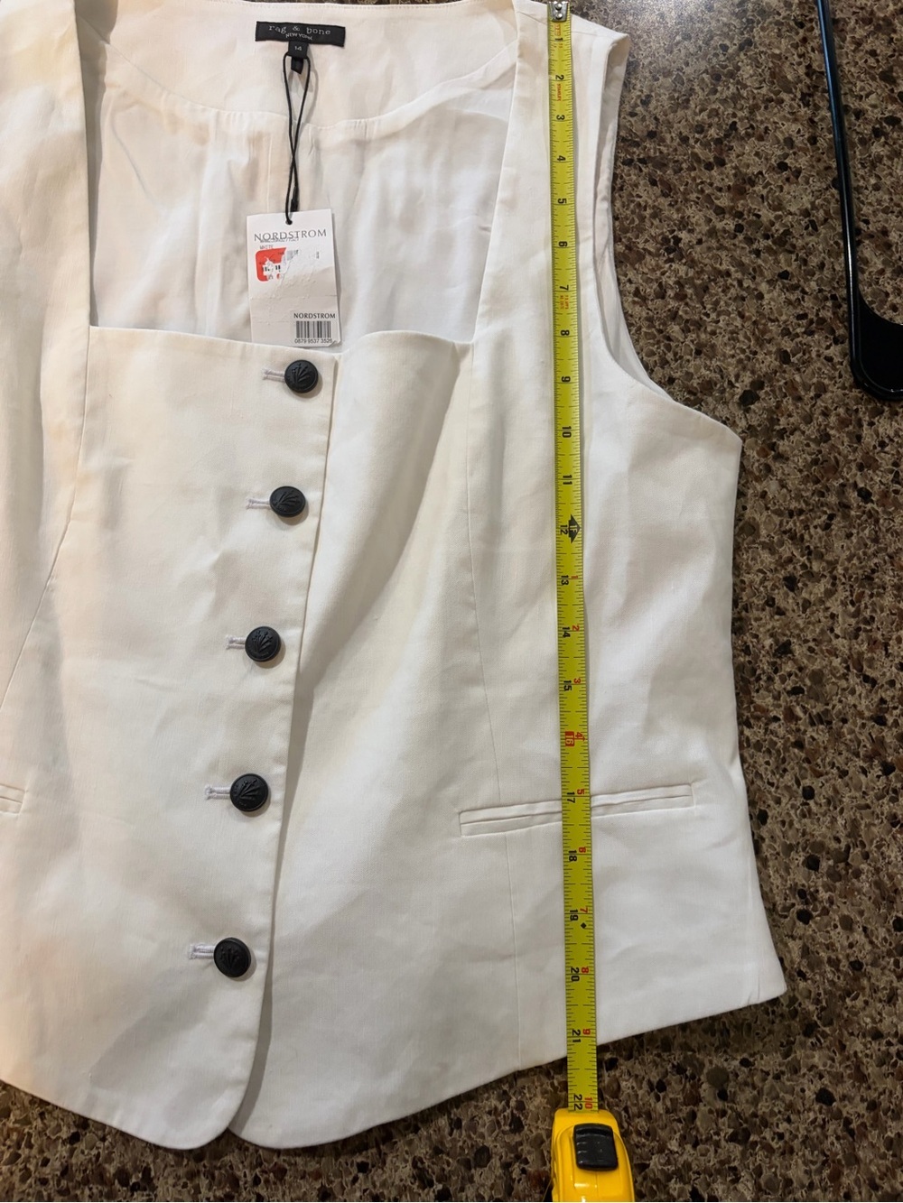 NWT Rag & Bone Mariana Button Front Linen Vest White Square Neck Cropped Size 14 - Picture 11 of 11